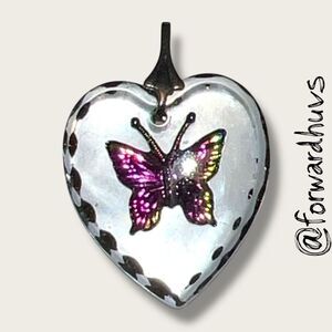 Bundle Sale 3 for $15 | Heart-Shaped Glass Pendant with Glitter Butterfly